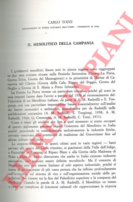 TOZZI Carlo - - Il Mesolitico della Campania.