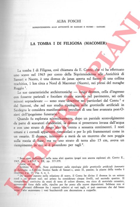 FOSCHI Alba - - La tomba I di Filigosa (Macomer) .