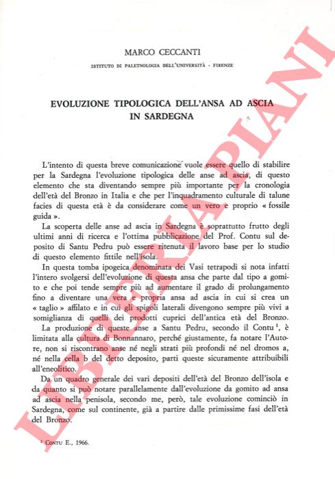 CECCANTI Marco - - Evoluzione tipologica dell'ansa ad ascia in Sardegna.