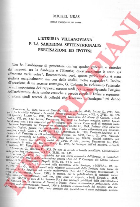 GRAS Michel - - L'Etruria villanoviana e la Sardegna settentrionale: precisazioni ed ipotesi.