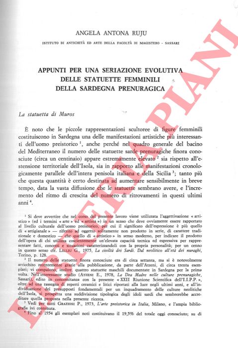 ANTONA RUJU Angela - - Appunti per una seriazione evolutiva delle statuette femminili della Sardegna prenuragica.