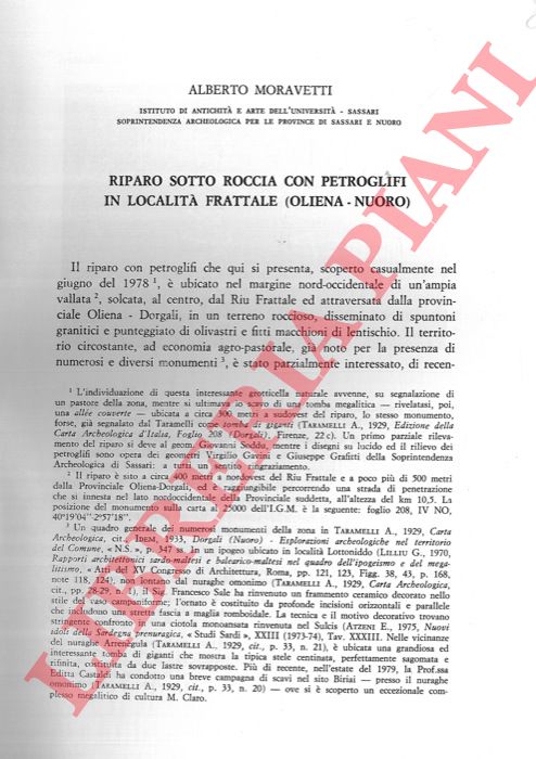 MORAVETTI Alberto - - Riparo sotto roccia con petroglifi in localit Frattale (Oliena - Nuoro) .