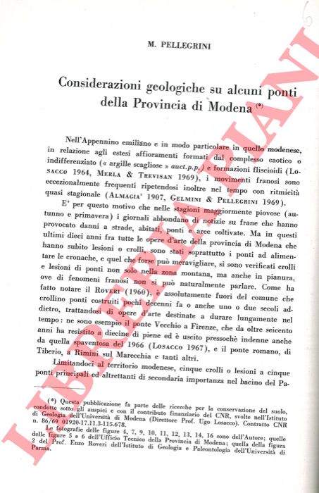 PELLEGRINI M. - - Considerazioni geologiche su alcuni ponti della provincia di Modena.