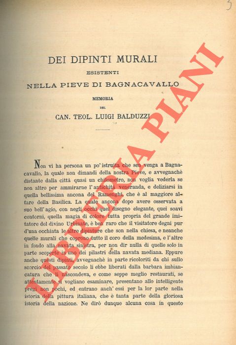 BALDUZZI luigi - - Dei dipinti murali esistenti nella pieve di Bagnacavallo.