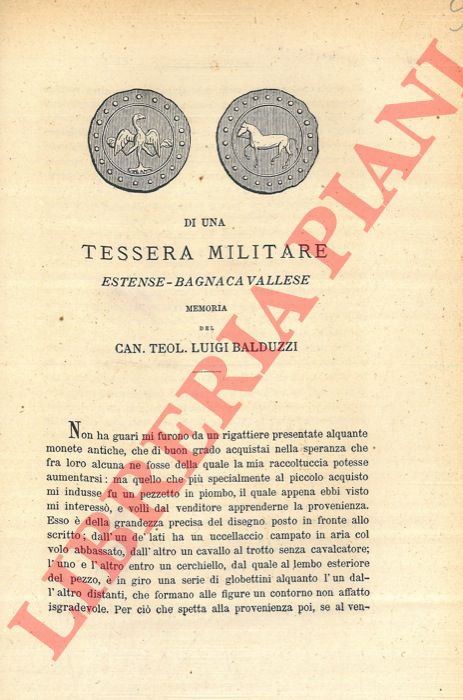 BALDUZZI luigi - - Di una Tessera militare Estense-Bagnacavallese.