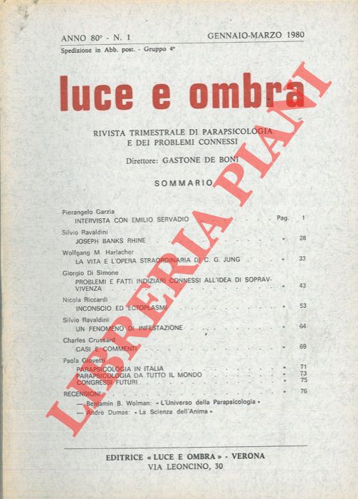AA.VV. - - Luce e ombra. Rivista trimestrale di parapsicologia e dei problemi connessi.