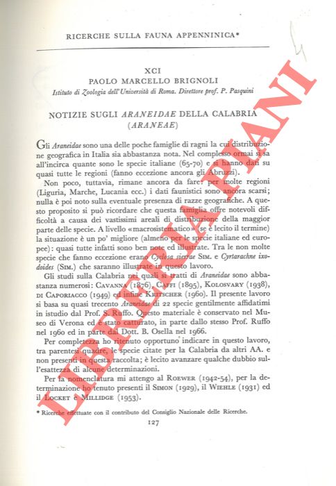 BRIGNOLI Paolo Marcello - - Ricerche sulla fauna appenninica. Notizie sulle Araneidae della Calabria (Araneae) .