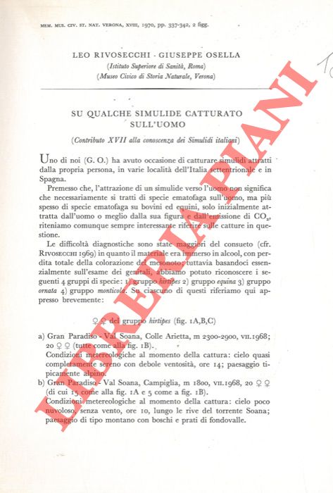 RIVOSECCHI Leo - OSELLA Giuseppe - - Su qualche Simulide catturato sull'uomo.