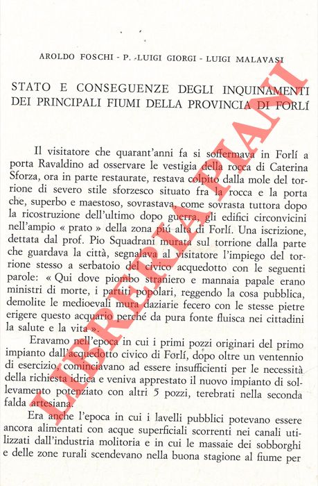 FOSCHI Aroldo - GIORGI Pierluigi - MALAVASI Luigi - - Stato e conseguenze degli inquinamenti dei principali fiumi della provincia di Forl