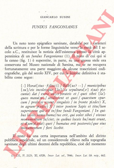 SUSINI Giancarlo - - Fundus Fangonianus.