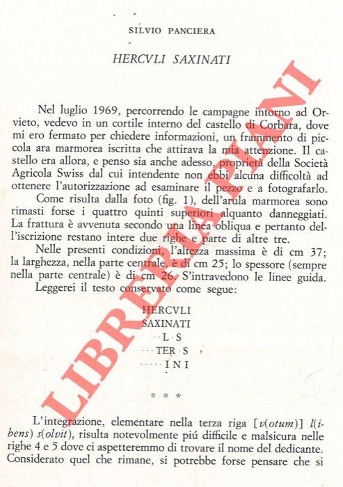 PANCIERA Silvio - - Herucli Saxinati.