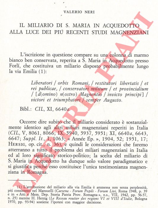 NERI Valerio - - Il miliario di S.Maria in Acquedotto alla luce dei pi recenti studi magnenziani.