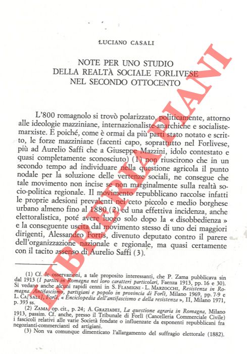 CASALI Luciano - - Note per uno studio della realt sociale forlivese nel secondo Ottocento.
