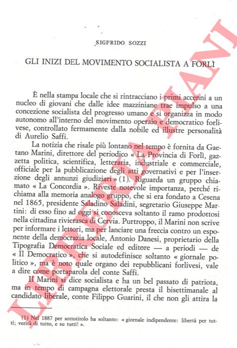 SOZZI Sigfrido - - Gli inizi del movimento socialista a Forl