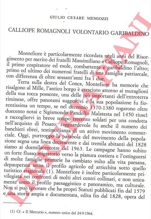 MENGOZZI Giulio Cesare - - Calliope Romagnoli volontario garibaldino.