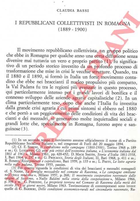 BASSI Claudia - - I repubblicani collettivisti in Romagna (1889-1900) .