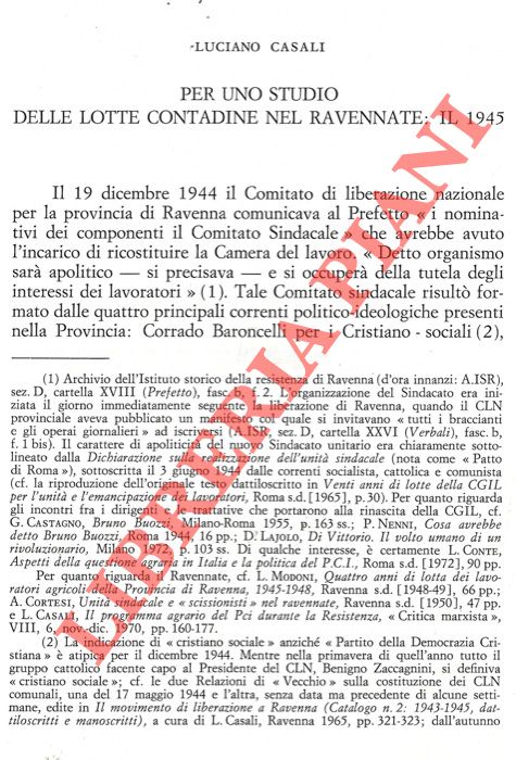 CASALI Luciano - - Per uno studio delle lotte contadine nel Ravennate: il 1945.
