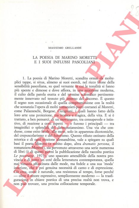 GRILLANDI Massimo - - La poesia di Marino Moretti e i suoi influssi pascoliani.