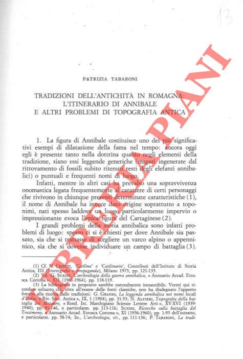 TABARONI Patrizia - - Tradizioni dell'antichit in Romagna: l'itinerario di Annibale e altri problemi di topografia antica.