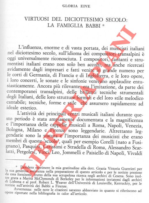 EIVE Gloria - - Virtuosi del diciottesimo secolo: la famiglia Babbi.