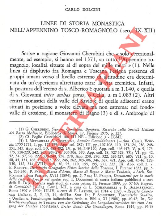 DOLCINI Carlo - - Linee di storia monastica nell'Appennino tosco-romagnolo (sec. IX-XII) .