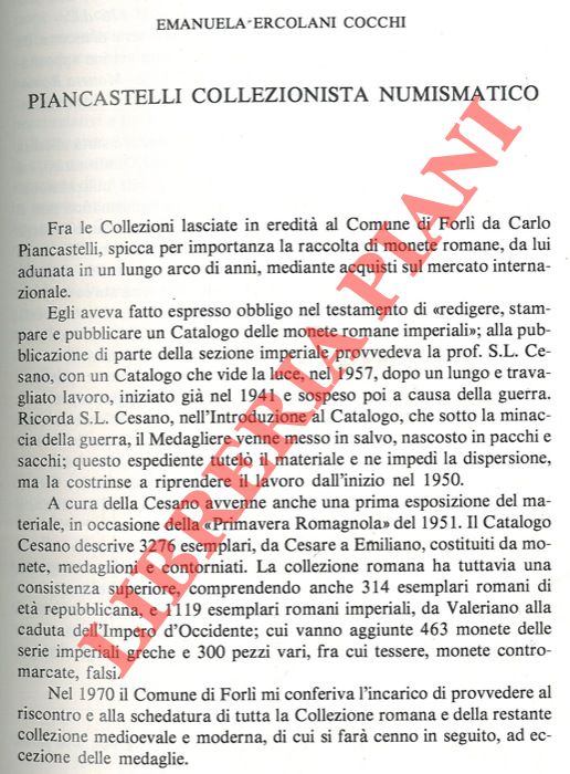 ERCOLANI COCCHI Emanuela - - Piancastelli collezionista e numismatico.