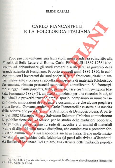 CASALI Elide - - Carlo Piancastelli e la folclorica italiana.