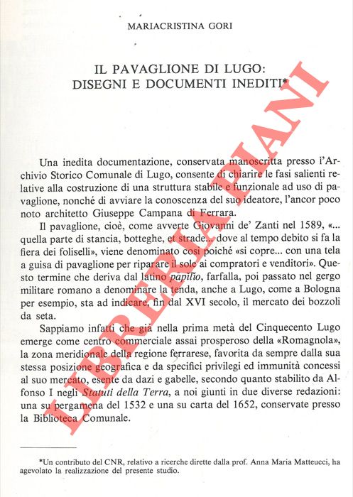 GORI Mariacristina - - Il pavaglione di Lugo: disegni e documenti inediti.