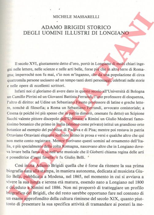 MASSARELLI Michele - - Adamo Brigidi storico degli uomini illustri di Longiano.
