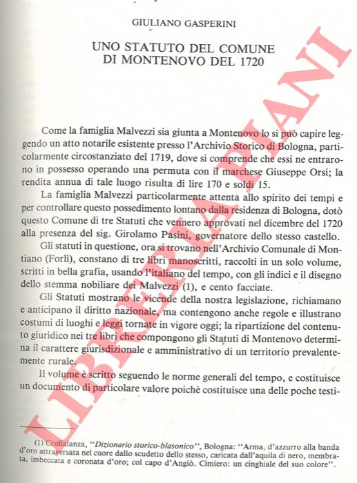 GASPERINI Giuliano - - Uno statuto del Comune di Montenovo del 1720.
