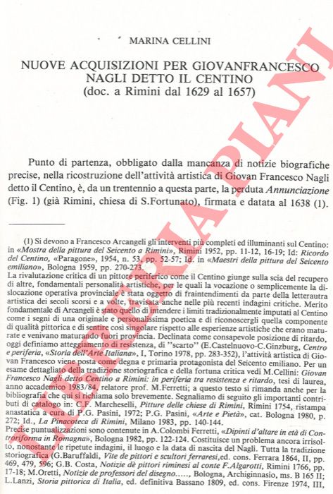 CELLINI Marina - - Nuove acquisizioni per Giovanfrancesco Nagli detto il Centino.