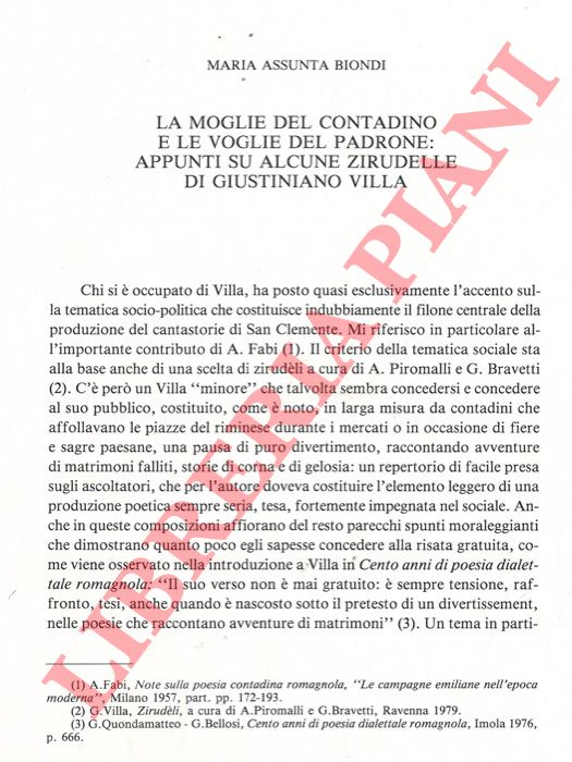 BIONDI Maria Assunta - - La moglie del contadino e le voglie del padrone: appunti su alcune zirudelle di Giustiniano Villa.