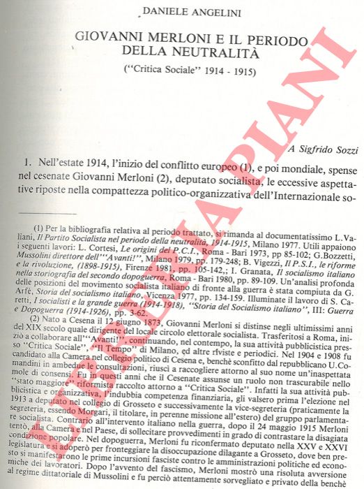 ANGELINI Daniele - - Giovanni Merloni e il periodo della neutralit ('Critica sociale' 1914-1915) .