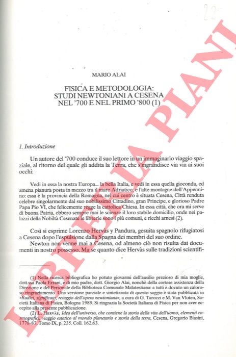 ALAI Mario - - Fisica e metodologia: studi newtoniani a Cesena nel '700 e nel primo '800.