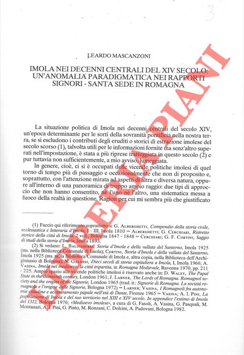 MASCANZONI Leardo - - Imola nei decenni centrali del XIV secolo: un'anomalia paradigmatica nei rapporti Signori-Santa Sede in Romagna.