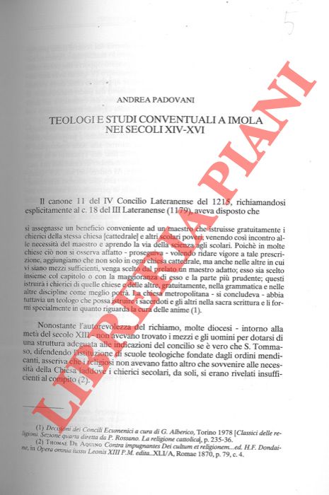 PADOVANI Andrea - - Teologi e studi conventuali a Imola nei secoli XIV-XVI.