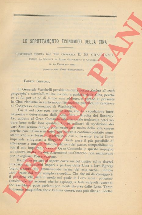 DE CHAURAND E. - - Lo sfruttamento economico della Cina.