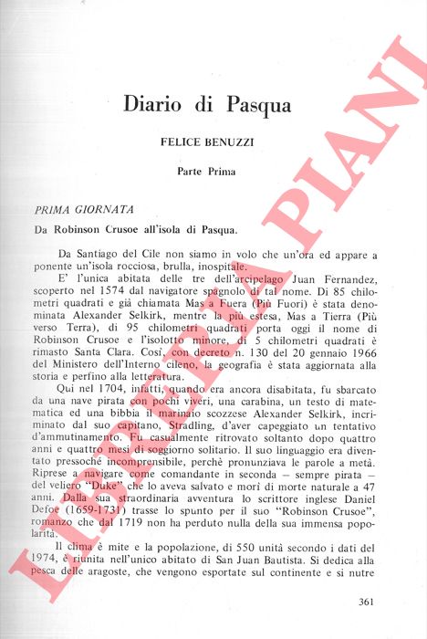 BENUZZI Felice - - Diario di Pasqua.