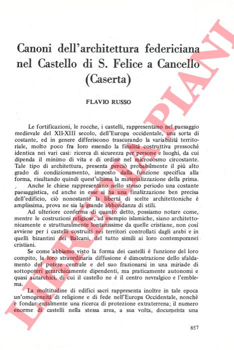 RUSSO Flavio - - Canoni dell'architettura federiciana nel castello di S. Felice a Cancello (Caserta) .