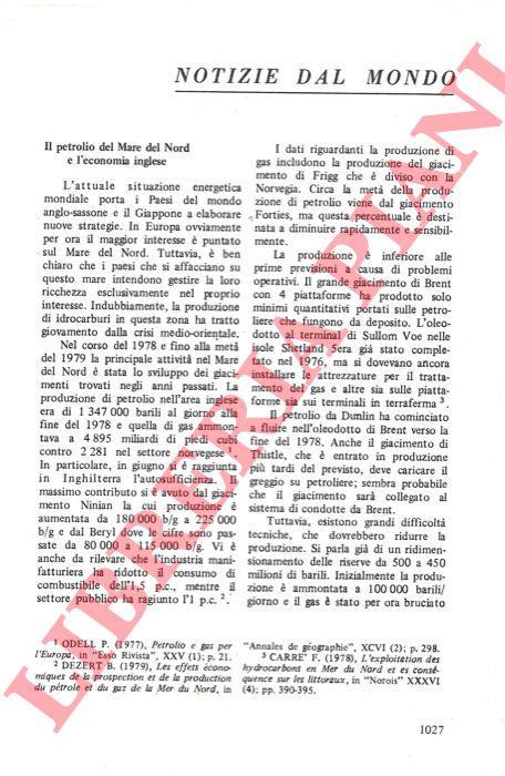 GIORDANO Giuseppe - - Il petrolio del Mare del Nord e l'economia inglese.