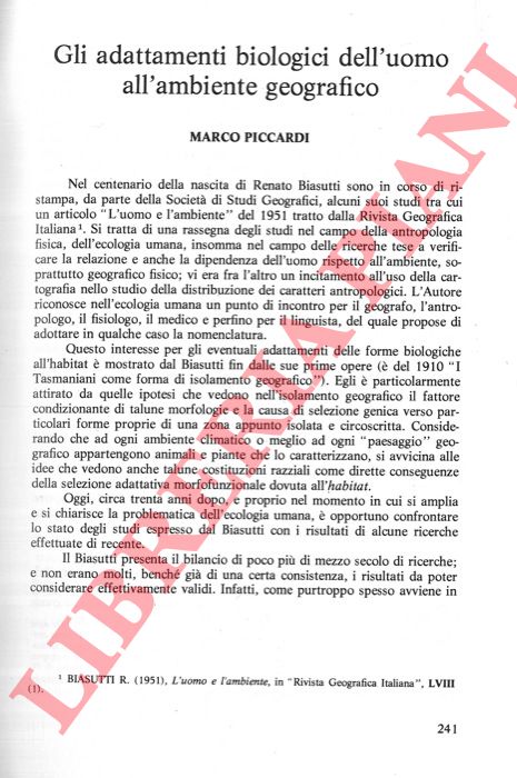 PICCARDI Marco - - Gli adattamenti biologici dell'uomo all'ambiente geografico.