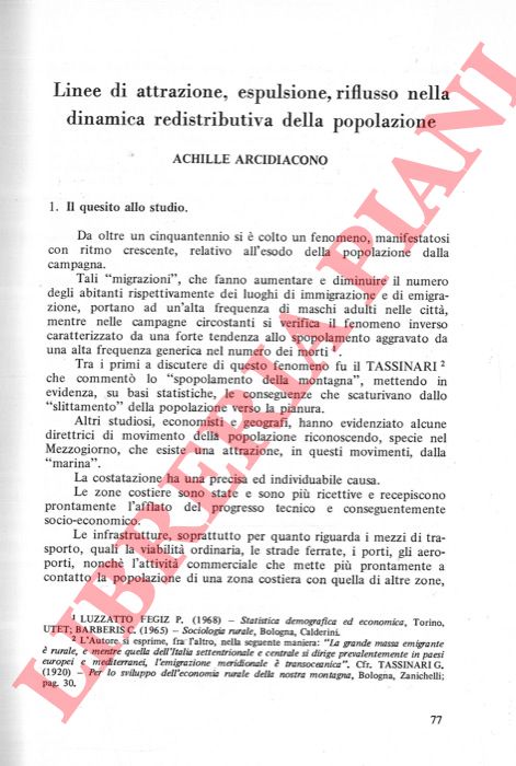 ARCIDIACONO Achille - - Linee di attrazione, espulsione riflusso nella dinamica redistributiva della popolazione.