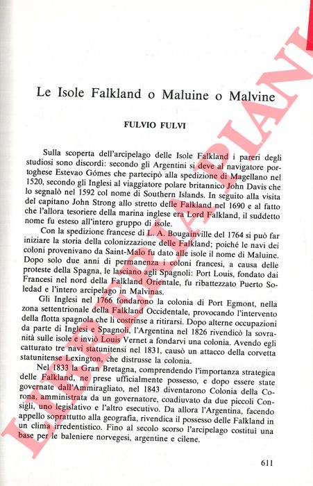 FULVI Fulvio - - Le Isole Falkland o Maluine o Malvine.