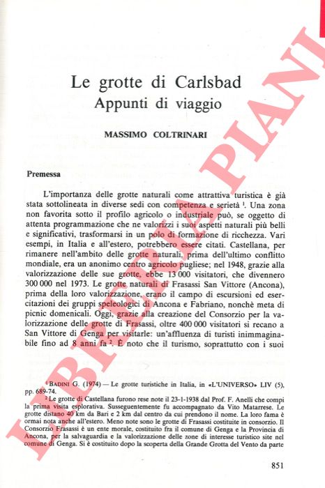 COLTRINARI Massimo - - Le grotte di Carlsbad. Appunti di viaggio.