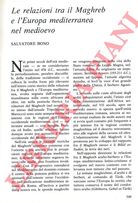 BONO Salvatore - - Le relazioni tra il Maghreb e l'Europa mediterranea nel medioevo.