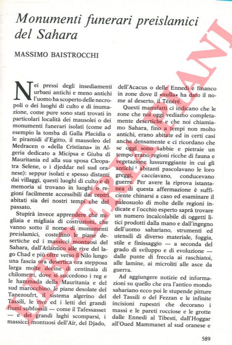BAISTROCCHI Massimo - - Monumenti funerari preislamici del Sahara.