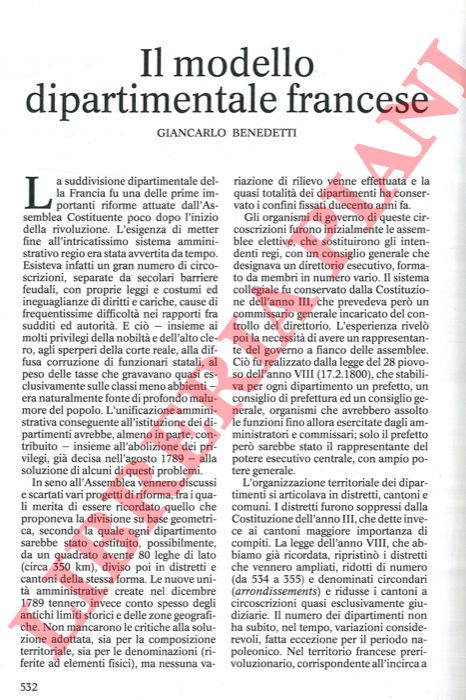 BENEDETTI Giancarlo - - Il modello dipartimentale francese.