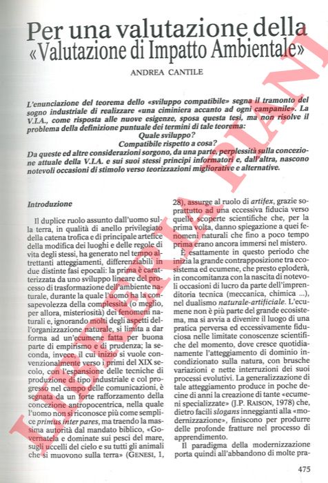 CANTILE Andrea - INNOCENTI Andrea - - Per una valutazione della 'valutazione di Impatto Ambientale' . Alcune considerazioni sulle procedure degli studi di impatto ambientale.