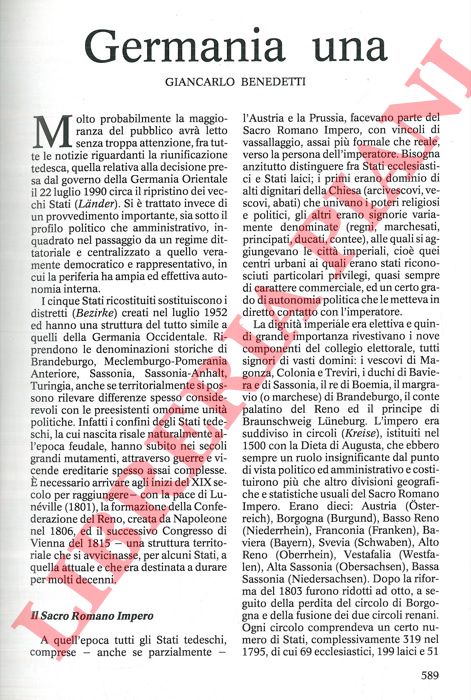 BENEDETTI Giancarlo - - Germania una.