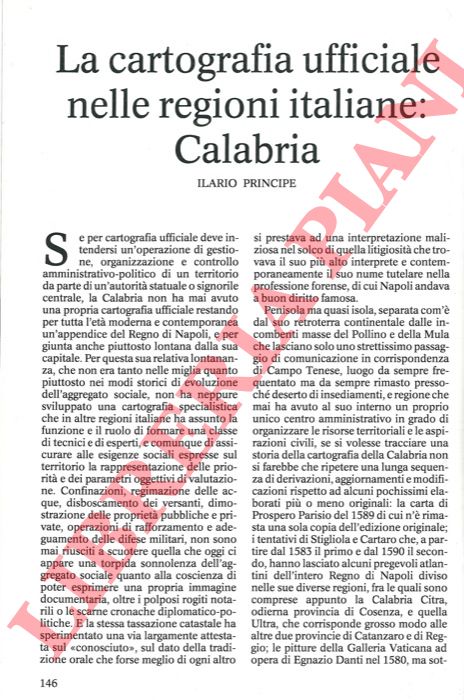 PRINCIPE Ilario - - La cartografia ufficiale nelle regioni italiane: Calabria.